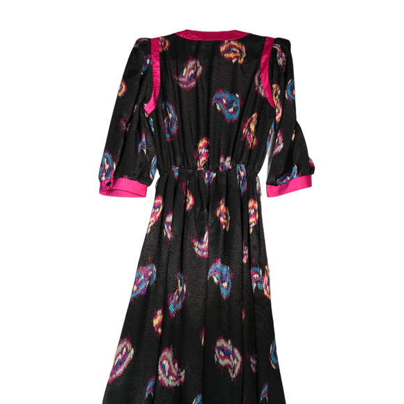 Vintage Robbie Bee Midi Dress Womens 7 or 8 Black Pink Paisly Artsy Shoulder Pad - Picture 7 of 14